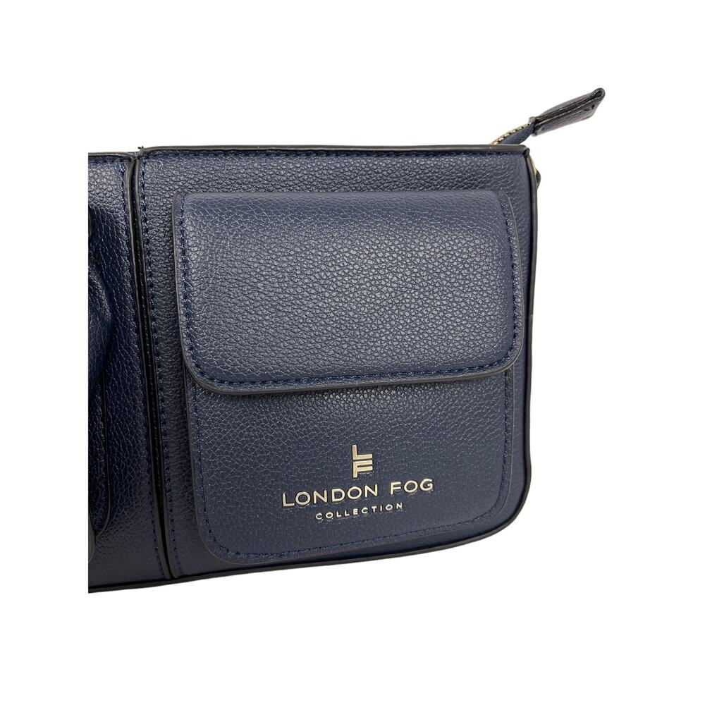 London Fog Collection Evelyn Multi Crossbody Bag Purse Navy Blue Gold Accents - Picture 2 of 12